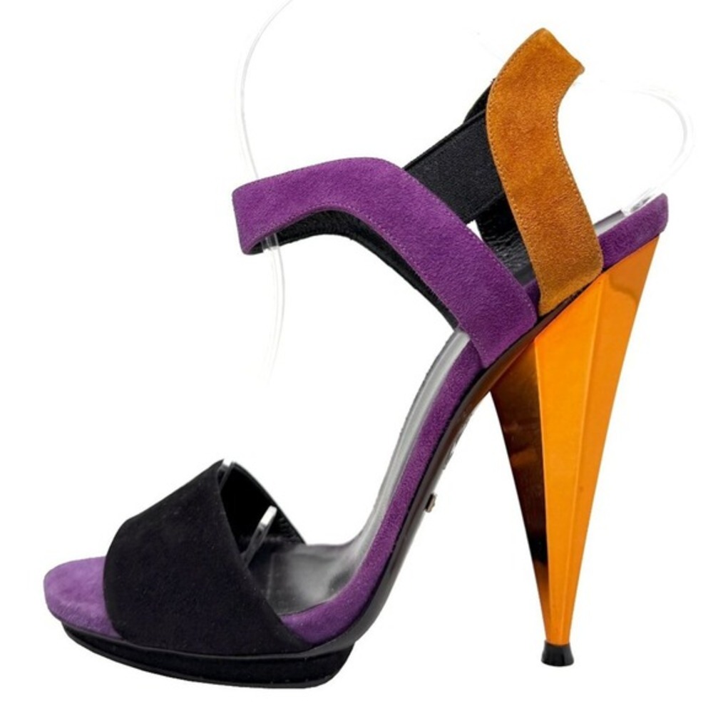 Gucci Black Suede Strappy Heels Ankle Strap Sandals 40 2014 Runway